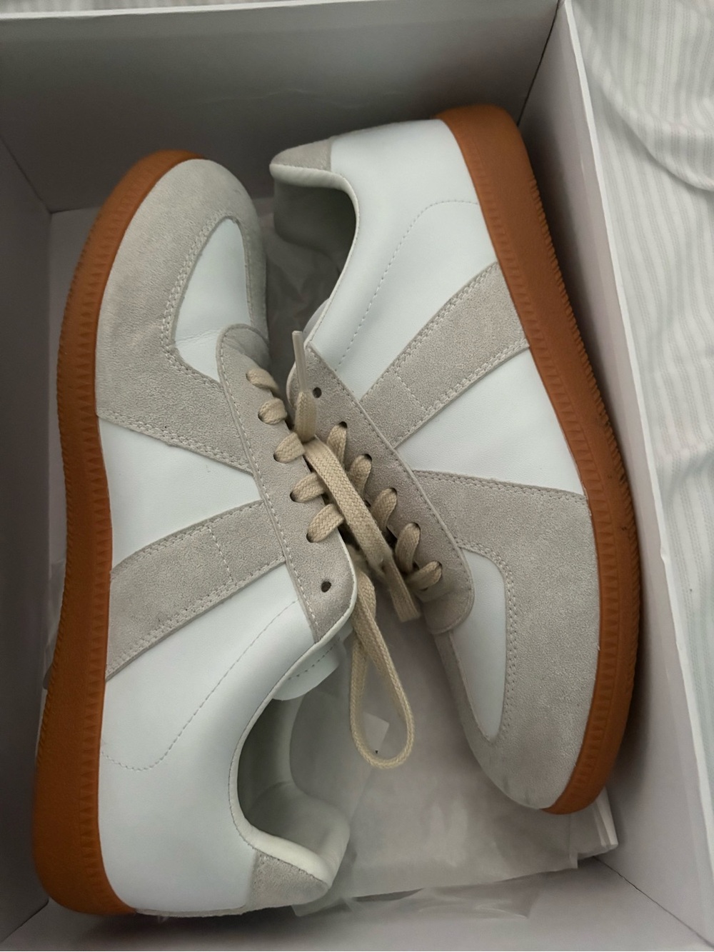 Maison Martin Margiela White & Light Gray Suede Sneakers with Gum Sole